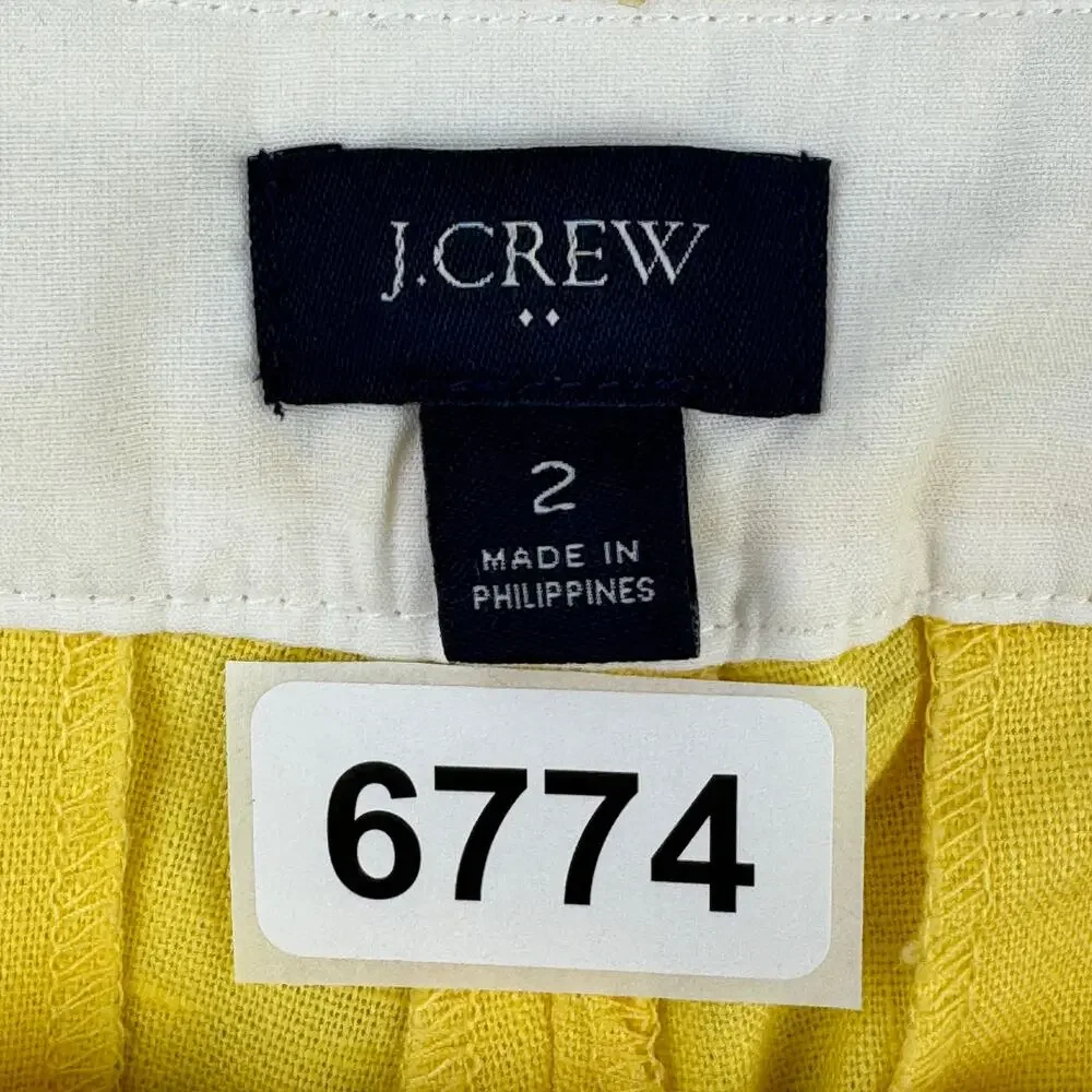 J. Crew Yellow Linen-Cotton Scalloped Hem 4” Shorts Size 2 Style L2142